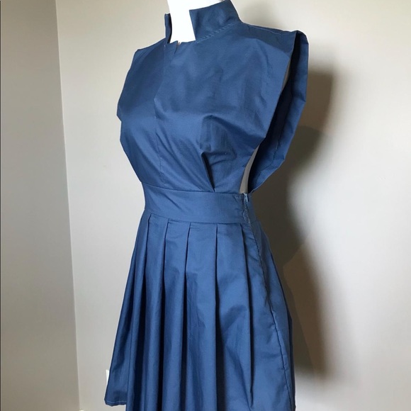 Vintage handmade blue cotton apron front dress - Picture 2 of 9